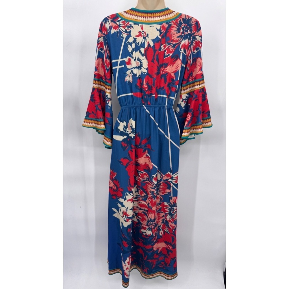 Flying Tomato Festival Maxi Dress XS Blue Floral Print Flare Sleeve Polyester - Picture 9 of 12